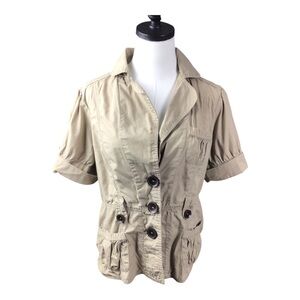 Vintage Vanity Safari Theme Button Up Top XL Tan 100% Cotton